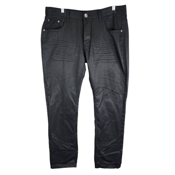 Mens Reset Denim Black Sheen Jeans Slim Cotton Polyester Blend Size 38x32 - Picture 1 of 10